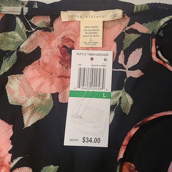Seven Sisters Womens Floral Black One-Shoulder Top Adjustable Strap Large NWT - Picture 5 of 8